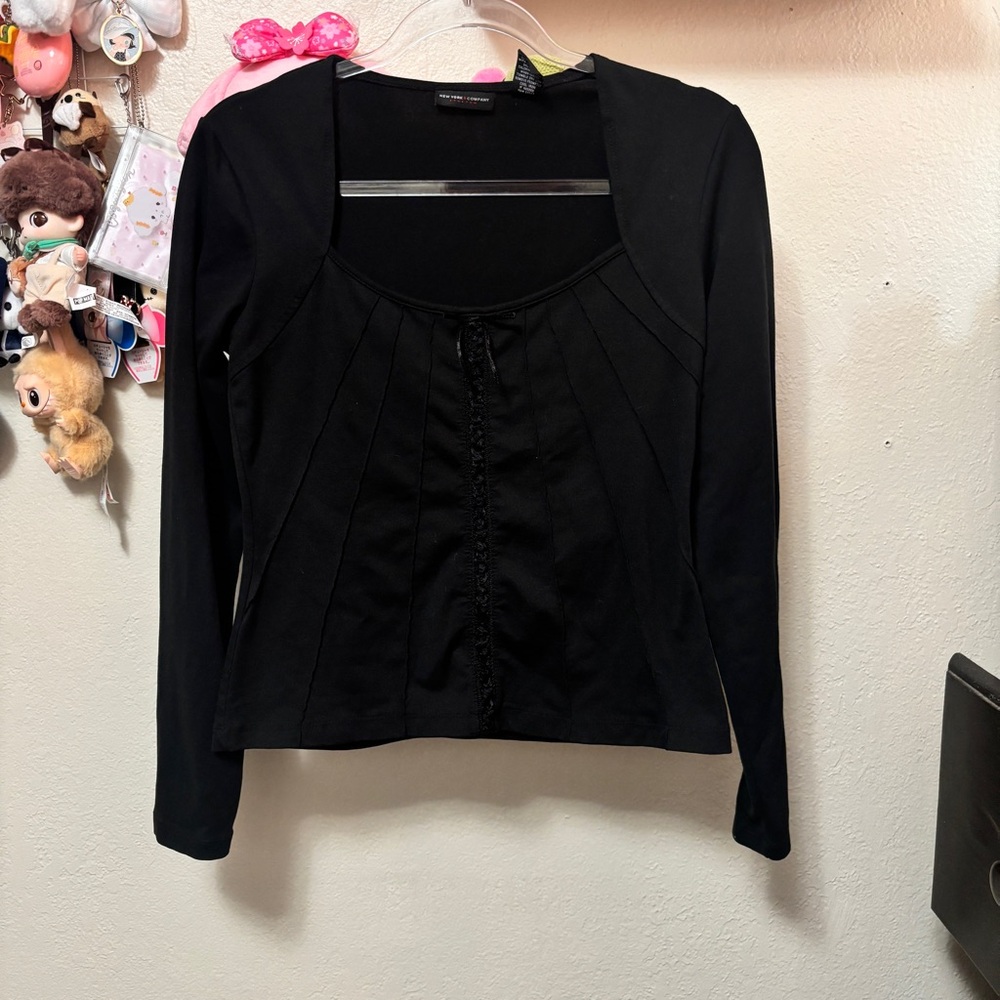 y2k new york & company faux corset goth fairy long sleeve tie top size small
